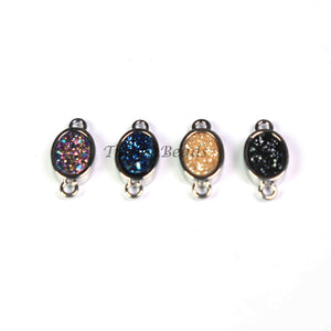 5 Pcs Mystic Titanium Druzy Oval Connector, Silver  Plated,Double Bail Connector, Bezel Oval Connector  13mmX6mm PC797 - Tucson Beads