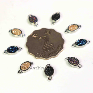 5 Pcs Mystic Titanium Druzy Oval Connector, Silver  Plated,Double Bail Connector, Bezel Oval Connector  13mmX6mm PC797 - Tucson Beads