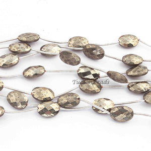 1 Strand Natural Pyrite Faceted Oval Shape Center Drill Briolettes - .13mmx9mm 9 inches BR3913 - Tucson Beads