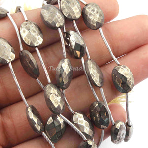 1 Strand Natural Pyrite Faceted Oval Shape Center Drill Briolettes - .13mmx9mm 9 inches BR3913 - Tucson Beads