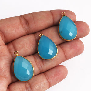 13  Pcs Blue Chalcedony  Faceted  Pear Shape 24k Gold Plated Pendant - 25mmx16mm  PC390 - Tucson Beads