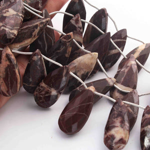 1 Strand Chocolate Jasper Faceted Briolettes - Semi Precious Stone Pear Briolettes - 33mmx15mm-18mmx12mm 9 Inch-BR01614 - Tucson Beads