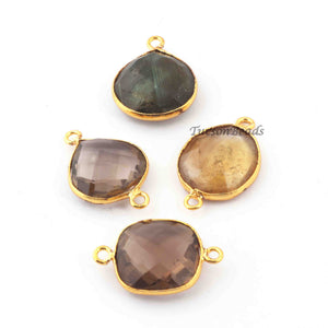 4  Pcs Mix Stone  Faceted Assorted Shape 24k Gold Plated Pendant & Connector - 22mmx15mm-  PC457 - Tucson Beads