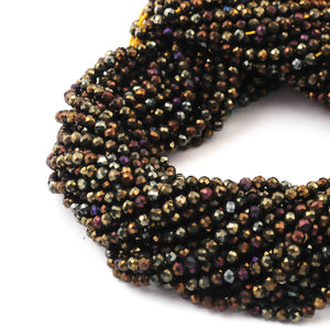 5 Long Strands Black Spinel Golden Coated Rondelles Faceted Beads - Golden Coated Rondelles - 3mm 13 inch RB418 - Tucson Beads