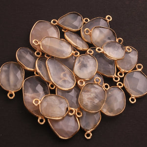 28  Pcs White Rainbow Moonstone  Faceted Assorted Shape 24k Gold Plated Connector - 15mmx9mm-20mmx4mm-PC740 - Tucson Beads