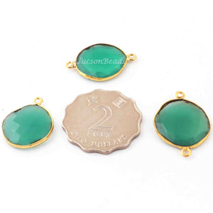 3 Pcs Green Onyx  24k Gold Plated  Faceted Round Shape Gemstone Bezel Double Bail Connector- 23mmx17mm-27mmx19mm  PC655 - Tucson Beads