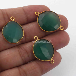 3 Pcs Green Onyx  24k Gold Plated  Faceted Round Shape Gemstone Bezel Double Bail Connector- 23mmx17mm-27mmx19mm  PC655 - Tucson Beads