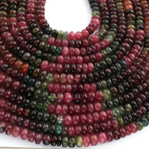 1  Long Strand Multi Tourmaline  Smooth Roundelles -Tourmaline Roundel Beads - Gemstone Rondelles 5mm-14 Inches BR0429 - Tucson Beads