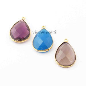 3   Pcs Mix Stone Faceted Pear Shape 24k Gold Plated Pendant&Connector- 26mmx17mm-27mmx18mm-PC680 - Tucson Beads