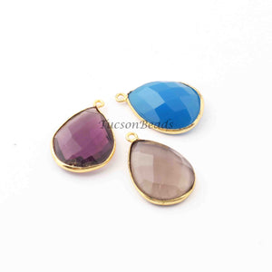 3   Pcs Mix Stone Faceted Pear Shape 24k Gold Plated Pendant&Connector- 26mmx17mm-27mmx18mm-PC680 - Tucson Beads