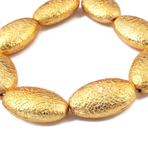 1 Stand Designer 24k Gold Plated Oval Beads ,Copper Oval Shape Design Charm,Jewelry Making 25mmx15mm 7 Inches GPC1308 - Tucson Beads