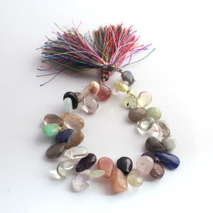 1  Long Strand Multi Stone Smooth Briolettes - Pear Shape Mix Stone Briolettes - 9mmx9mm-16mmx9mm - 8 Inches BR869 - Tucson Beads