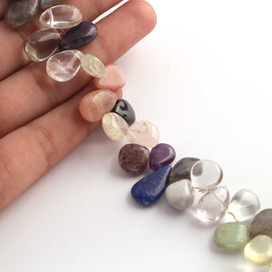 1  Long Strand Multi Stone Smooth Briolettes - Pear Shape Mix Stone Briolettes - 9mmx9mm-16mmx9mm - 8 Inches BR869 - Tucson Beads