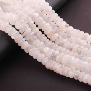 1  Long Strand White Rainbow Moonstone Faceted Rondelles  - Moonstone rondelles - 10mm-14mm -10 Inches BR01028 - Tucson Beads