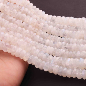 1  Long Strand White Rainbow Moonstone Faceted Rondelles  - Moonstone rondelles - 10mm-14mm -10 Inches BR01028 - Tucson Beads