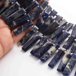 1 Strand Sodalite Rectangle shape Beads - Sodalite Smooth Rectangle Beads 32mmx8mm-17mmx7mm 9 Inches BR01642 - Tucson Beads