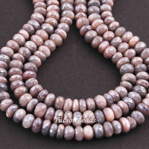 1 Long  Strand Multi  Moonstone Silver Coated Faceted Roundells  - Round Shape  Beads 9mmx5mm-  14 Inch BR4278 - Tucson Beads