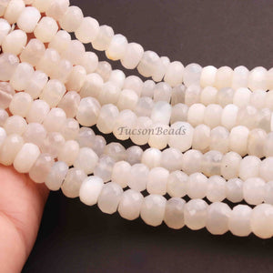 1 Long Strand White Moonstone Faceted  Rondelles- Rondelles Beads - 9mm-11mm- 14  Inches BR01027 - Tucson Beads