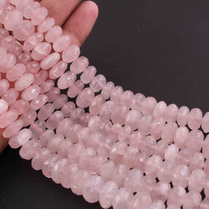 1  Long Strand Rose Quartz Faceted Rondells -Round  Shape  Rondells 7mmx9mm -9.5 Inches BR0834 - Tucson Beads