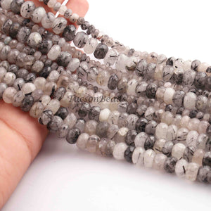 1 Strand Black Rutile Faceted  Rondelles- Rutile Rondelles Beads - 6mm- 10mm - 13 Inches BR01024 - Tucson Beads