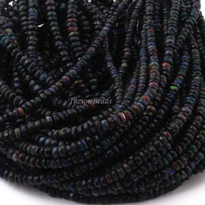 1 Long Strand Black Ethiopian Welo Opal Faceted Rondelles - Ethiopian Roundelles Beads 3mm-5mm 17 Inches long BR0122 - Tucson Beads