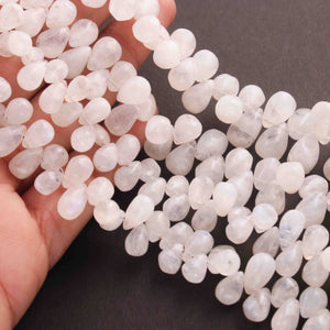 1 Long Strand White Rainbow Moonstone Smooth Briolettes -Tear Shape Briolettes -15mmx11mm-8mmx6mm-8 Inches BR01622 - Tucson Beads