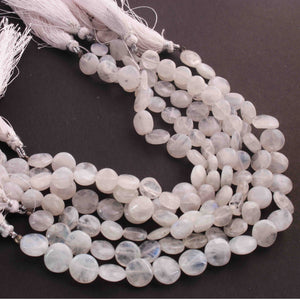 1 Long Strand White Rainbow Moonstone Smooth Briolettes -Coin Shape Briolettes  -10mm -8 Inches BR01602 - Tucson Beads