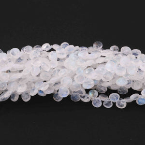 1 Strand White Rainbow Moonstone  Faceted  Briolettes - Moonstone  Heart Smooth Beads 6mmx7mm-10 Inches BR1302 - Tucson Beads