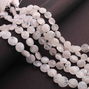 1 Long Strand White Rainbow Moonstone Smooth Briolettes -Coin Shape Briolettes  -10mm -8 Inches BR01602 - Tucson Beads