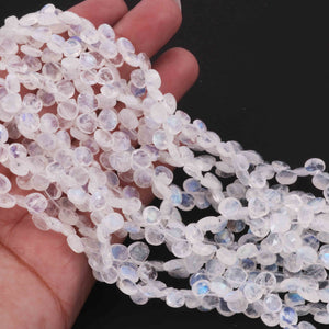 1 Strand White Rainbow Moonstone  Faceted  Briolettes - Moonstone  Heart Smooth Beads 6mmx7mm-10 Inches BR1302 - Tucson Beads