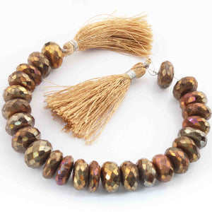 1 Strand Labradorite Golden Coated Faceted Roundelles - Golden Rondelle Beads 12mm 8 Inches BR4055 - Tucson Beads