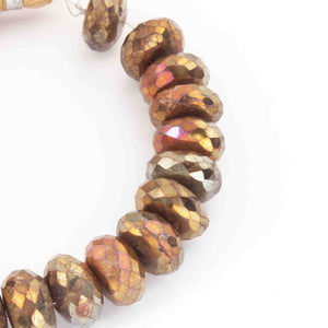 1 Strand Labradorite Golden Coated Faceted Roundelles - Golden Rondelle Beads 12mm 8 Inches BR4055 - Tucson Beads