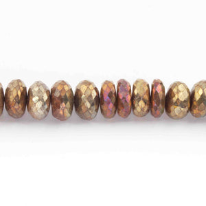 1 Strand Labradorite Golden Coated Faceted Roundelles - Golden Rondelle Beads 12mm 8 Inches BR4055 - Tucson Beads