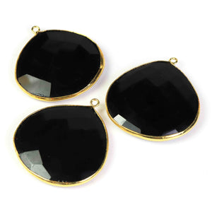 3 Pcs Beautiful Black Onyx 24k Gold Plated Faceted Heart Shape Single Bail Pendant- 39mmx35mm PC174 - Tucson Beads