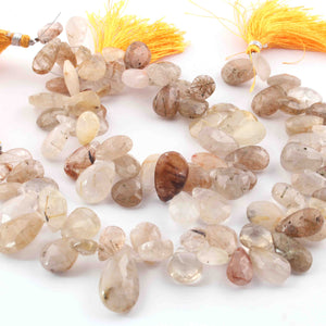 1  Strand Golden Rutile Faceted  Briolettes - Pear Drop Beads11mmx9mm-22mmx13mm 10 Inches BR2146 - Tucson Beads