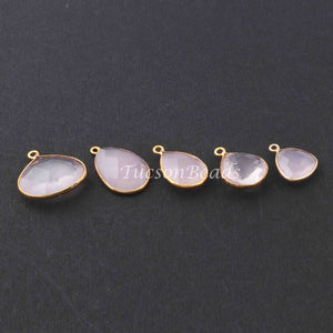 9   Pcs Rose Quartz Faceted  Assorted Shape 24k Gold Plated Pendant&Connector  - 21mmx20mm-16mmx12mmPC689 - Tucson Beads