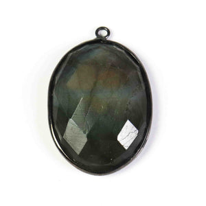 9 Pcs Beautiful Labradorite Blue Flesh Oxidized Plated Faceted Oval Shape Single Bail Pendant- 34mmx23mm-25mmx17mm PC618 - Tucson Beads