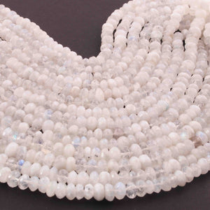 1 Strand White Rainbow  Moonstone Faceted Rondelles  -  6mm-8mm -10Inches BR1501 - Tucson Beads