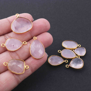 9   Pcs Rose Quartz Faceted  Assorted Shape 24k Gold Plated Pendant&Connector  - 21mmx20mm-16mmx12mmPC689 - Tucson Beads