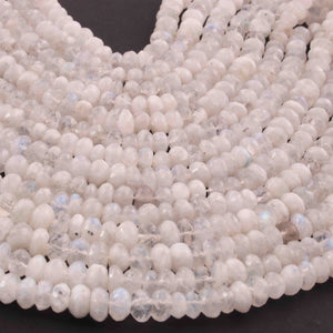 1 Strand White Rainbow  Moonstone Faceted Rondelles  -  6mm-8mm -10Inches BR1501 - Tucson Beads