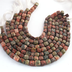 1 Strand Unakite Faceted Cube Beads- Faceted Cube beads 8mm-9mm 8.5 Inches BR1082 - Tucson Beads