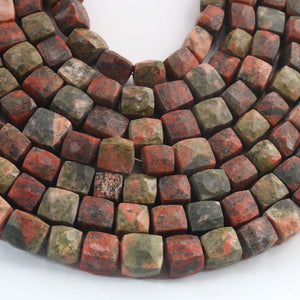 1 Strand Unakite Faceted Cube Beads- Faceted Cube beads 8mm-9mm 8.5 Inches BR1082 - Tucson Beads