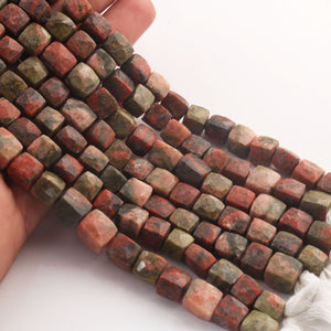 1 Strand Unakite Faceted Cube Beads- Faceted Cube beads 8mm-9mm 8.5 Inches BR1082 - Tucson Beads