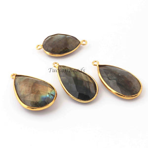 4  Pcs Labradorite Faceted Assorted Shape 24k Gold Plated Pendant&Connector - 31mmx15mm-25mmx27mm-PC687 - Tucson Beads