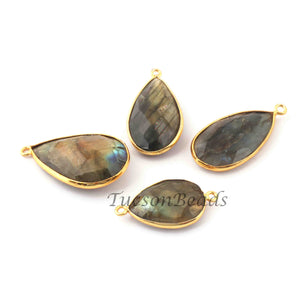 4  Pcs Labradorite Faceted Assorted Shape 24k Gold Plated Pendant&Connector - 31mmx15mm-25mmx27mm-PC687 - Tucson Beads