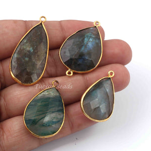 4 Pcs Mix Stone Faceted Pear Shape 24k Gold Plated Pendant&Connector - 39mmx8mm-27mmx18mm PC694 - Tucson Beads