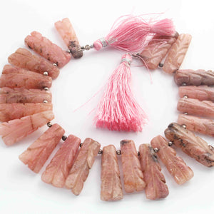 1 Strand Rhodochrosite Carving Briolettes -Rectangle Shape Briolettes -31mmx10mm-20mmx8mm - 8 Inches BR01737 - Tucson Beads