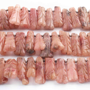 1 Strand Rhodochrosite Carving Briolettes -Rectangle Shape Briolettes -31mmx10mm-20mmx8mm - 8 Inches BR01737 - Tucson Beads