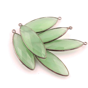 5 Pcs Green Chalcedony  Faceted Marquise Shape Oxidized Silver Plated Pendant   38mmx12mm  PC132 - Tucson Beads