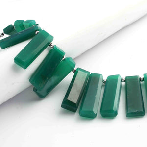 1 Strand Green Chalcedony Faceted Rectangle Shape Briolettes - Jewelry Making Supplies - 23mmx8mm-37mmx12mm 9 .5 Inch BR3226 - Tucson Beads